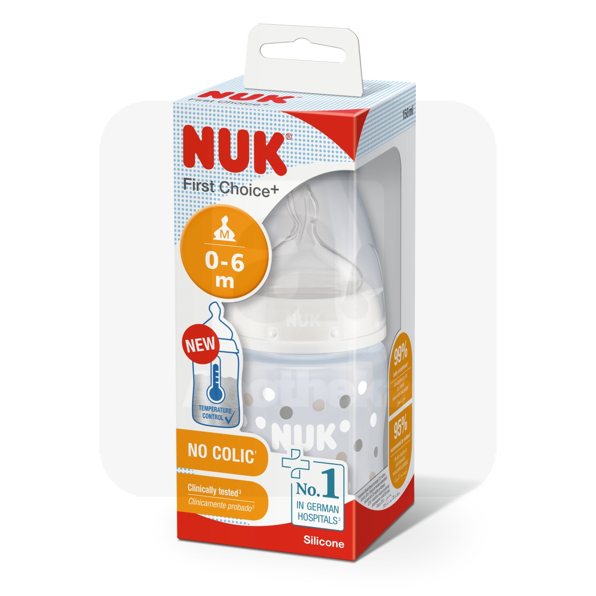 NUK FC+ LUTIPUDEL (LATEKS) 0-6K TEMP.NÄIDIKUGA 150ML - Изображение товара