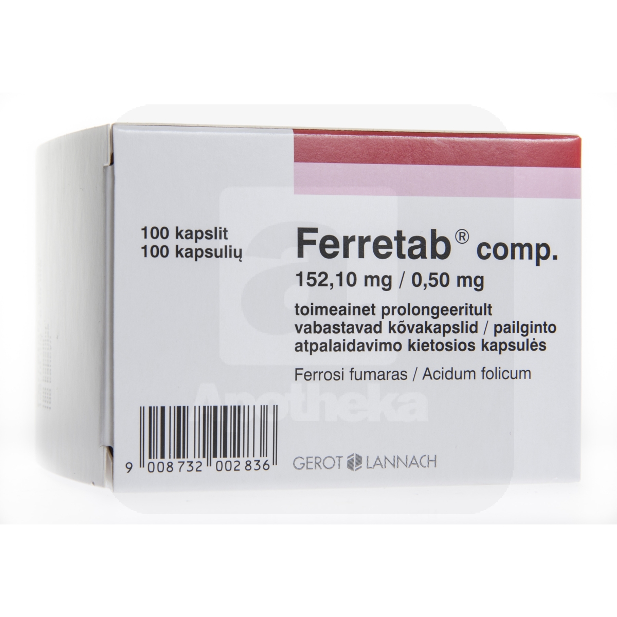 FERRETAB COMP PROLONG CAPS 152,1MG+0,5MG N100 - Изображение товара