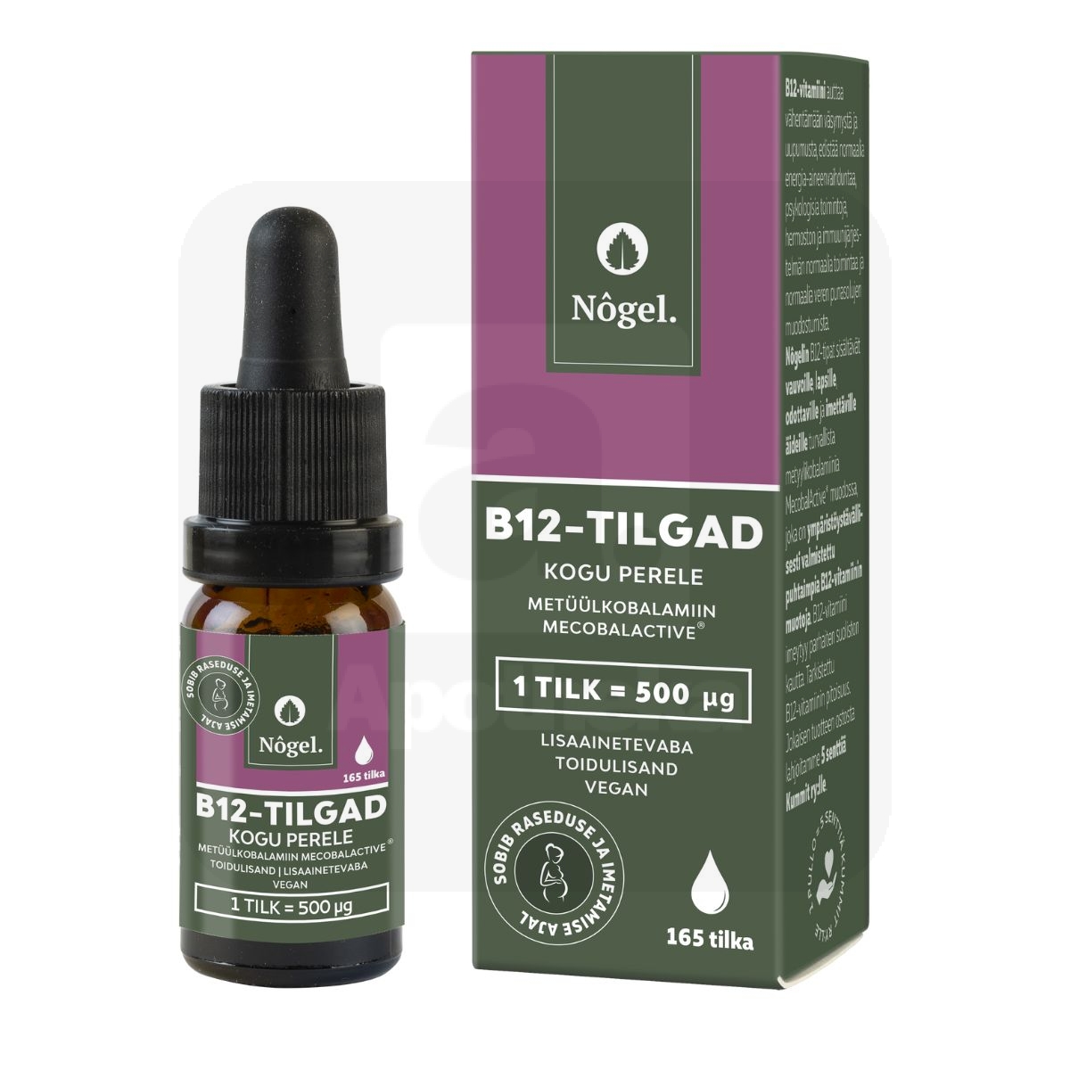 NÕGEL B12 VITAMIINI TILGAD KOGU PERELE 500MCG/TILGAS 10ML - Изображение товара