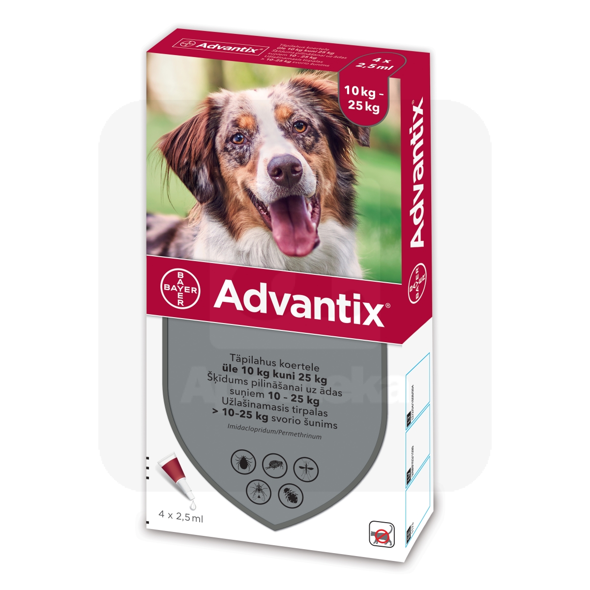ADVANTIX TÄPILAHUS 500MG+100MG/ML 2,5ML N4 (>10-25KG) - Изображение товара