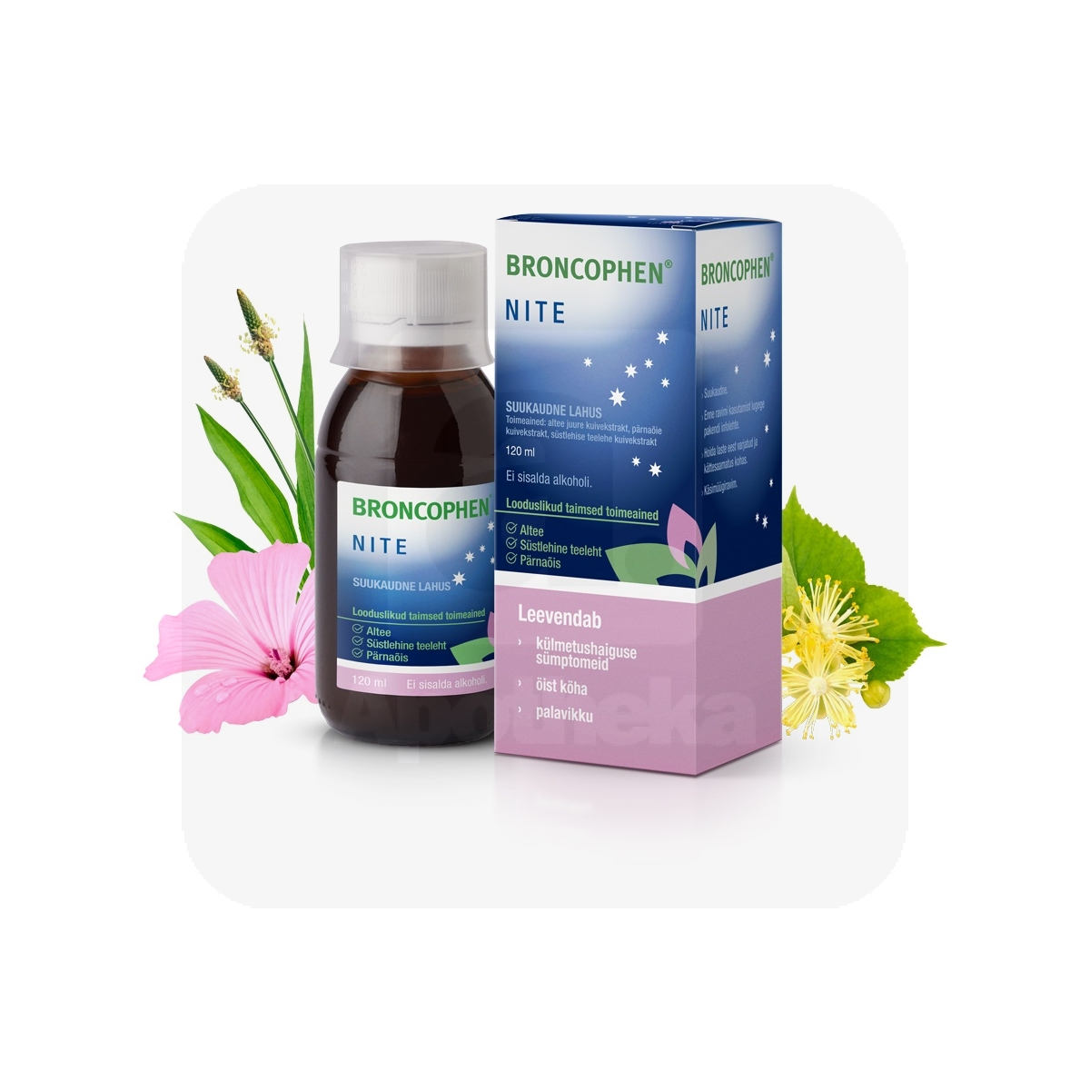 BRONCOPHEN NITE SUUKAUDNE LAHUS 187,5MG+136,4MG+150MG/ML 120ML - Изображение товара