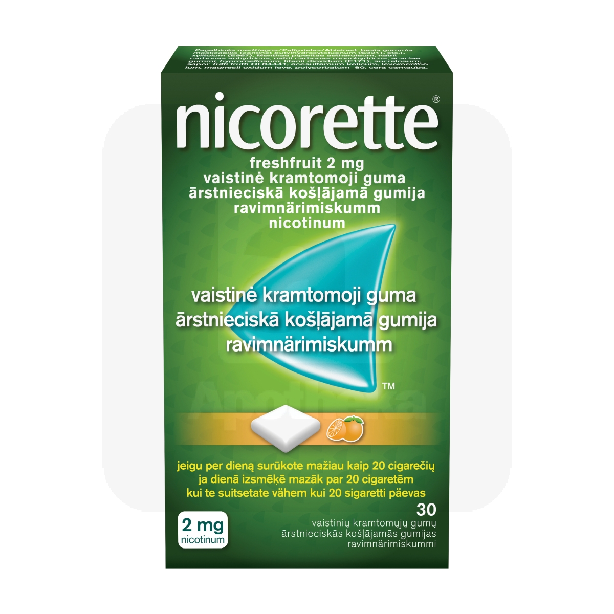NICORETTE FRESHFRUIT NÄRIMISKUMM 2MG N30 - Изображение товара