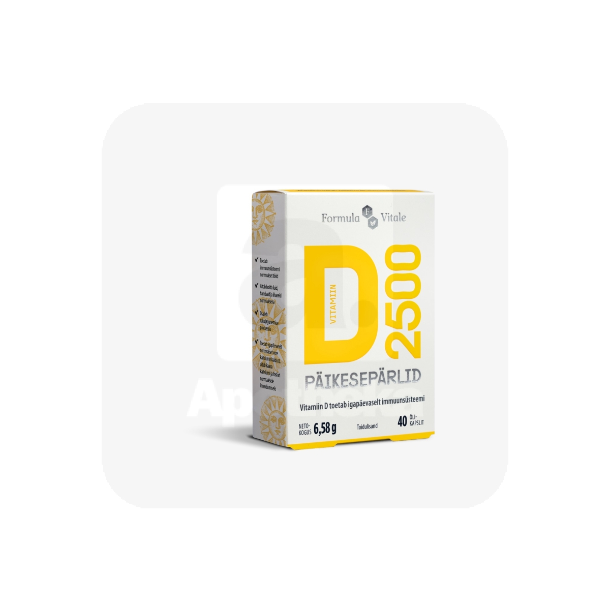 FORMULA VITALE D-VIT PÄIKESEPÄRLID 2500IU N40 - Изображение товара