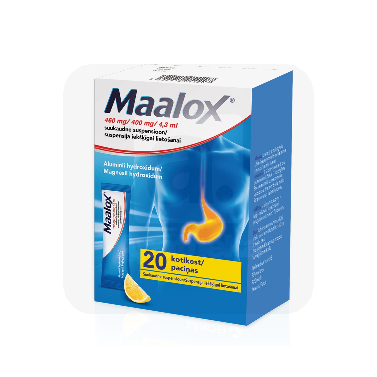 MAALOX SUUKAUDNE SUSP 460MG+400MG/4,3ML N20 - Изображение товара