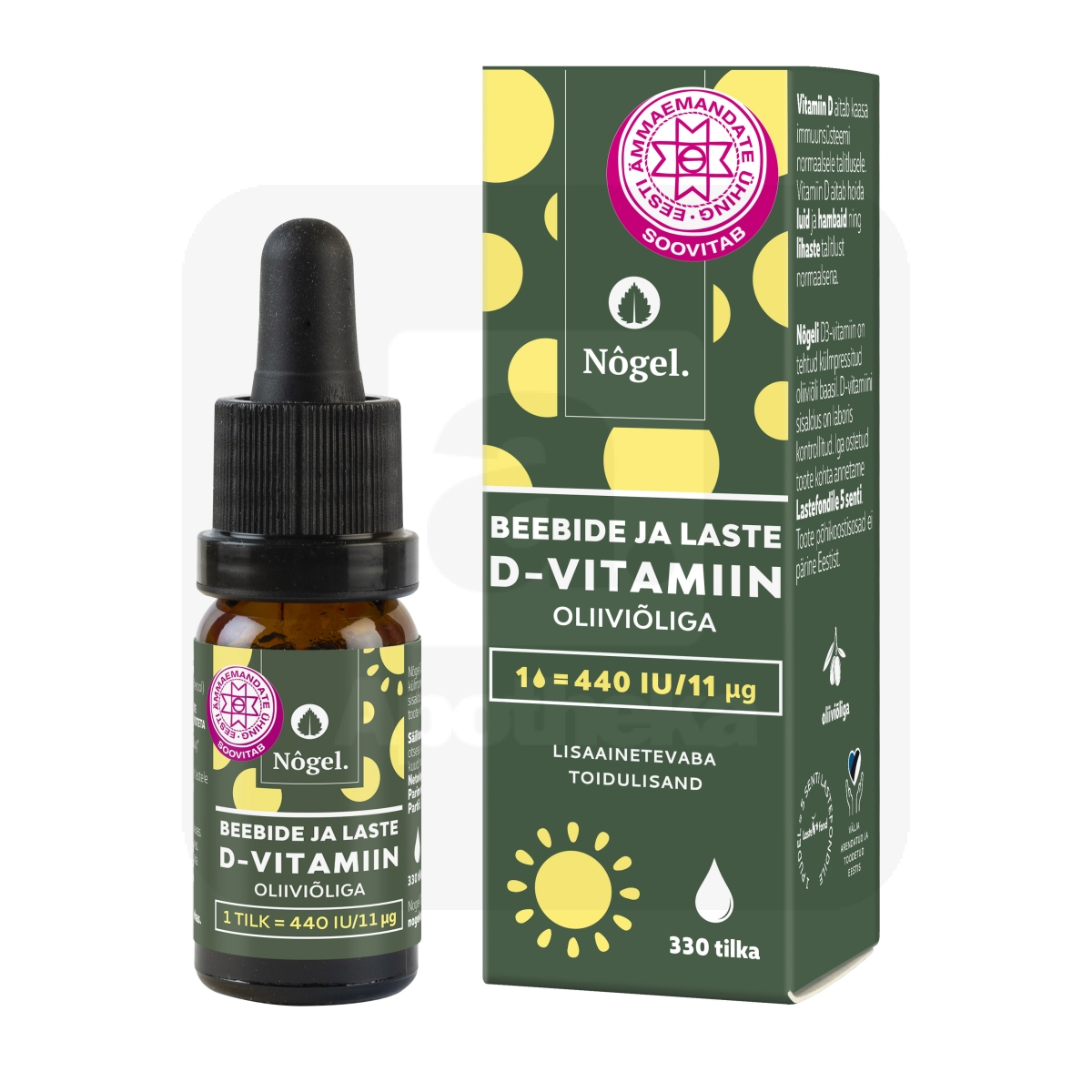 NÕGEL BEEBIDE JA LASTE D-VITAMIIN OLIIVÕLIGA 440IU/TILGAS 10ML - Изображение товара