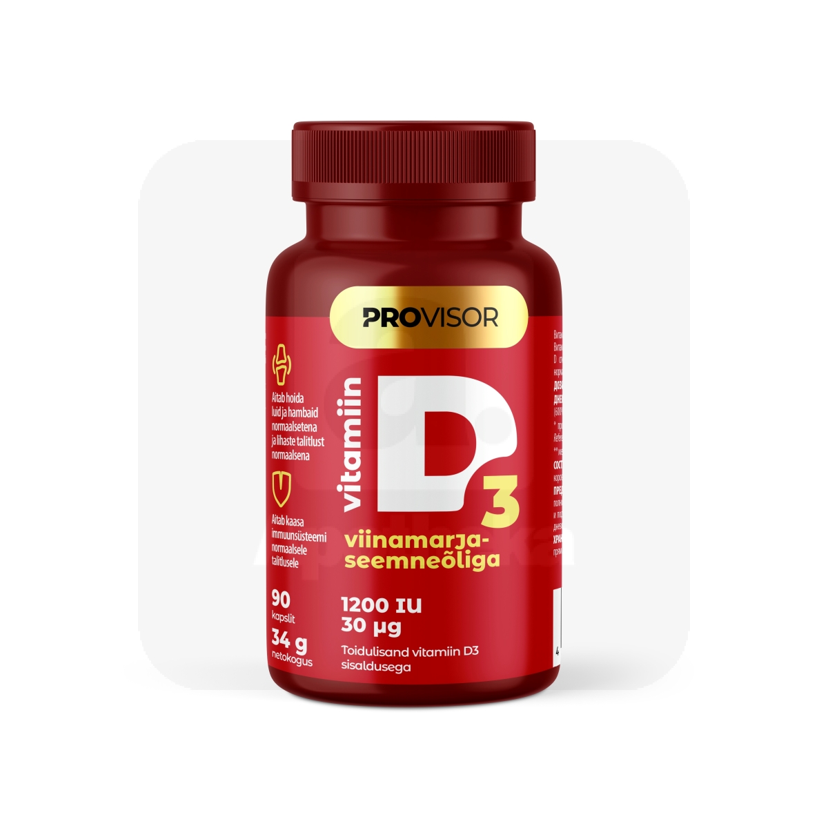 PROVISOR VITAMIIN D3 KAPSLID 1200IU N90 VIINAMARJASEEMNEÕLIGA - Изображение товара