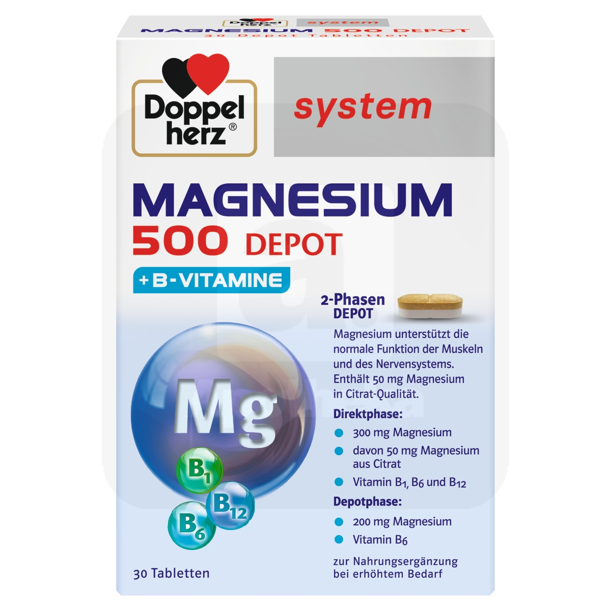 DOPPELHERZ SYSTEM MAGNEESIUM 500 DEPOT+B VITAMIINID TBL N30 - Изображение товара