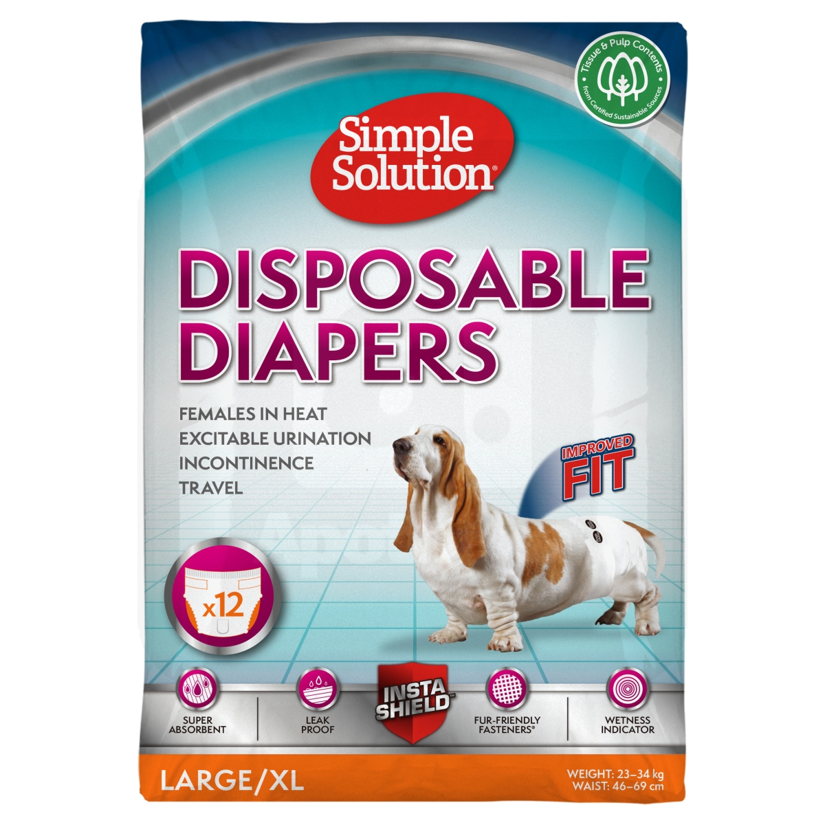 Simple Solution одноразовый подгузник для собак, размер L, N12 - Изображение товара