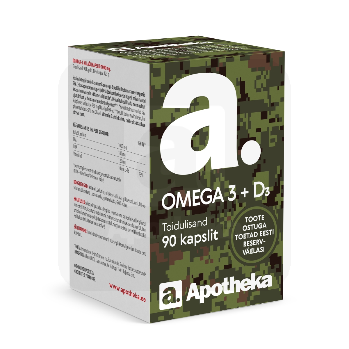 A. OOMEGA-3 KALAÕLI + VITAMIIN D3 KAPSLID N90 - Изображение товара 1