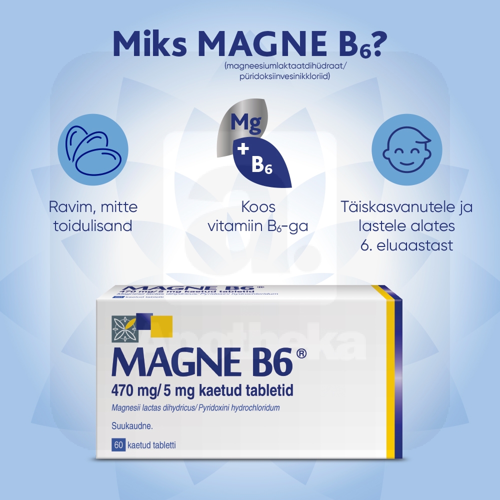 MAGNE B6 KAETUD TBL 5MG+470MG N60 - Изображение товара 3
