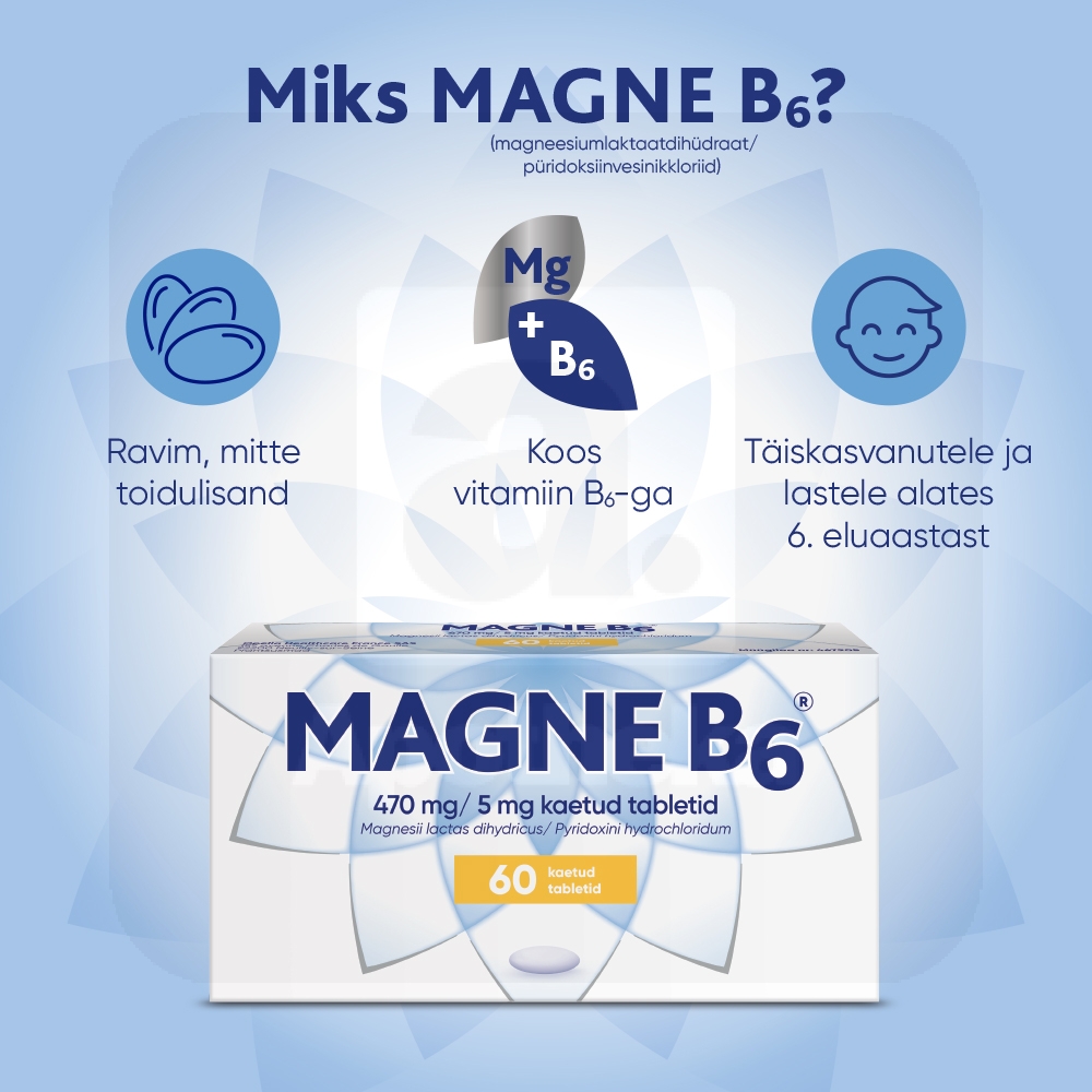 MAGNE B6 KAETUD TBL 5MG+470MG N60 - Изображение товара 5